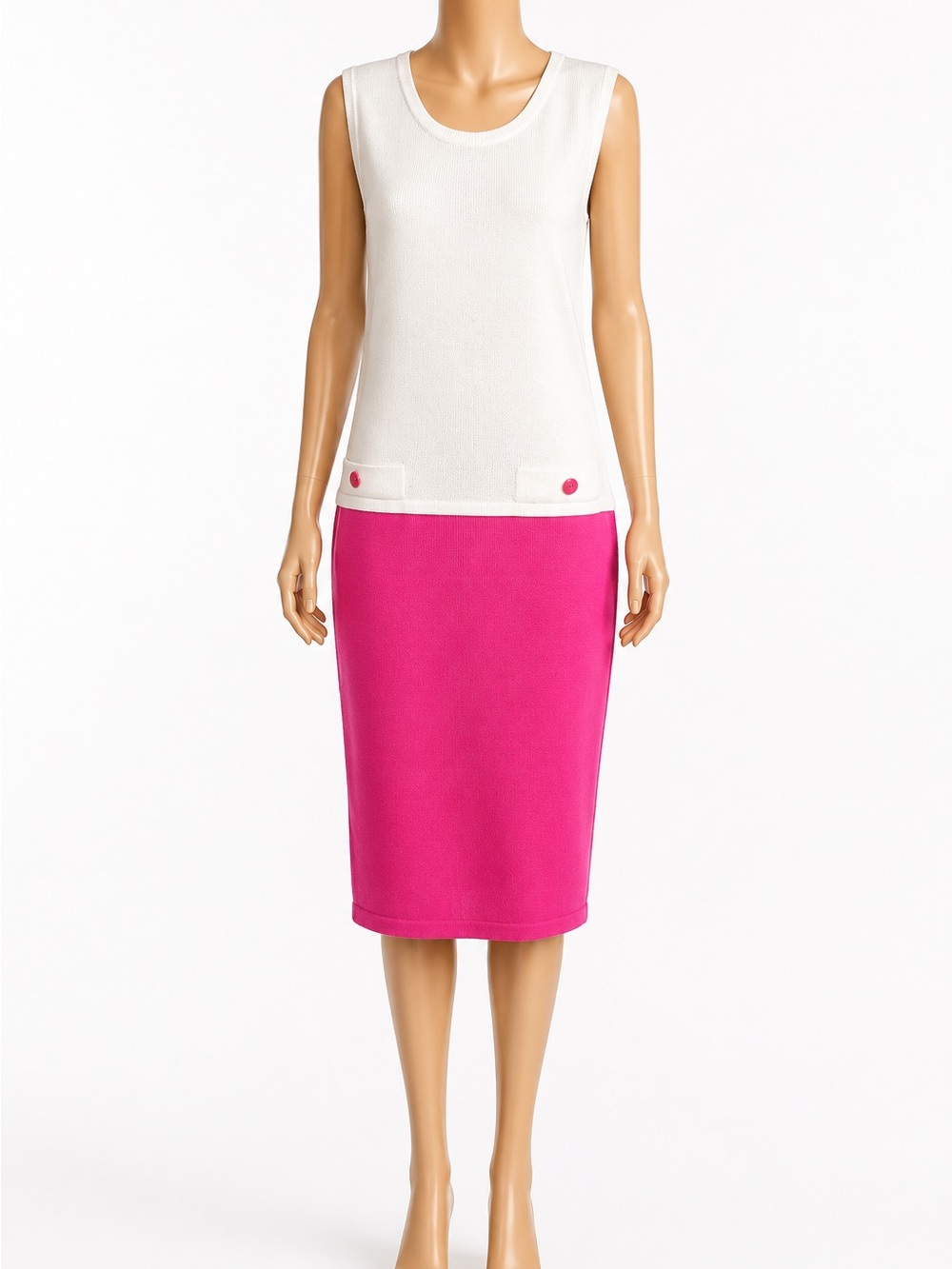 Vintage St. John Collection Fuchsia Pink and white Knit Dress & Cardigan Set - Picture 3 of 11